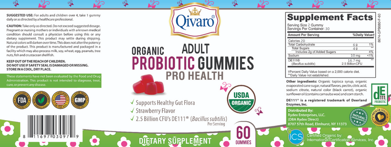QAG03 - 有機成人素食益生菌軟糖 | ADULT ORGANIC PROBIOTIC GUMMIES PRO HEALTH By QIVARO