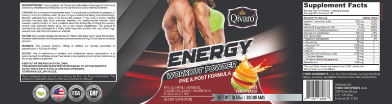 QIH50 - 健力能量粉 | ENERGY WORKOUT POWDER PRE & POST FORMULA by QIVARO